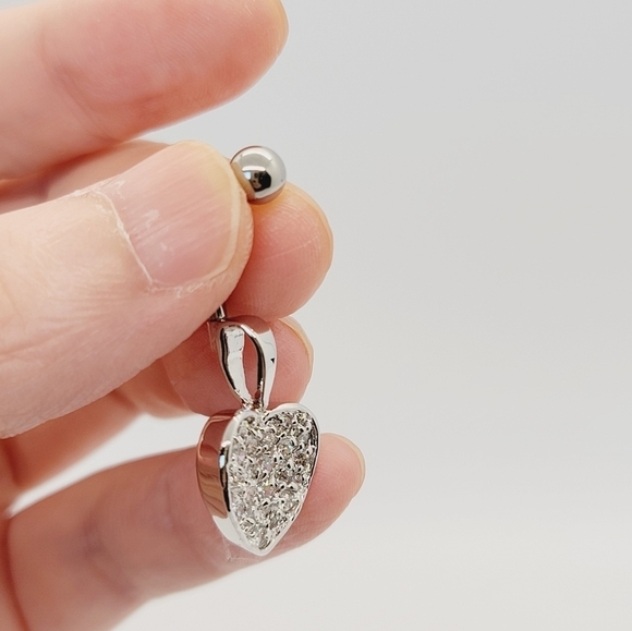 New Sterling Silver Heart CZ Belly Button Navel Ring - Picture 3 of 4